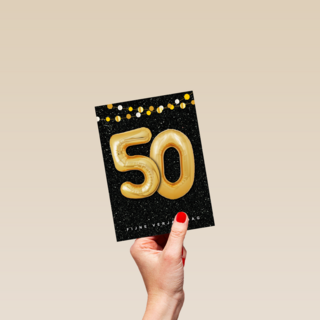 Verjaardagskaart leeftijden 50 ballonletters