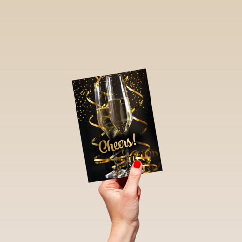 cheers with a glass champagne and confetti