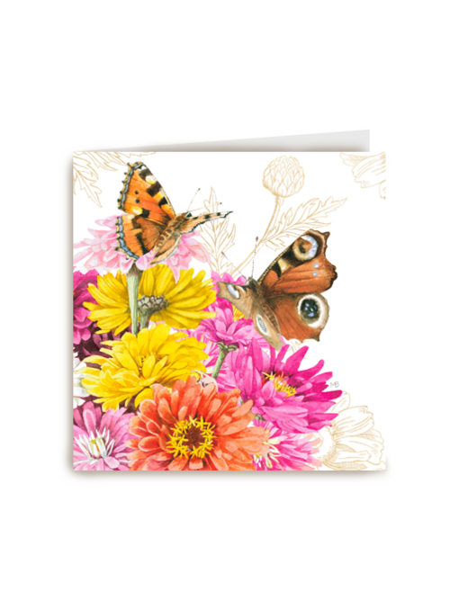 Kaart flowers by Marjolein Bastin vlinders roze geel