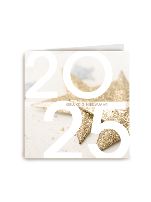 nieuwjaarskaart met gouden sterren en tekst gelukkig nieuwjaar 2025