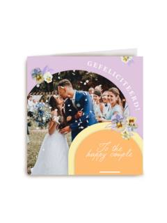 foto trouwkaart met tekst to the happy couple
