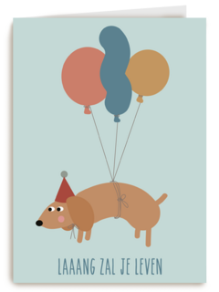 Verjaardagskaart teckel met ballonnen