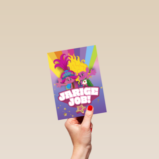 Verjaardagskaart Trolls jarige job