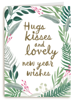 nieuwjaarskaart hugs kisses and lovely new year wishes