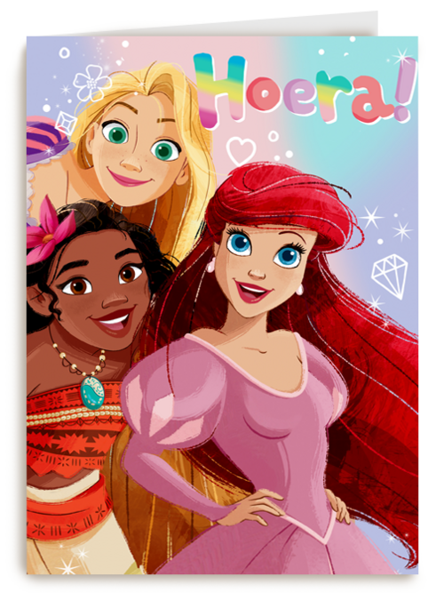 Felicitatiekaart Disney prinsessen hoera