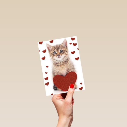 valentijnskaart klassiek poes met hart