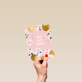 gefeliciteerd kaart vrouw hiep hiep hoera