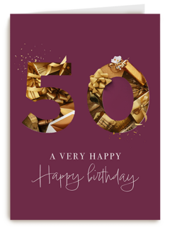 Verjaardagskaart 50 goud cadeau