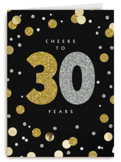 Verjaardagskaart leeftijden Cheers to 30 years zilver goud zwart