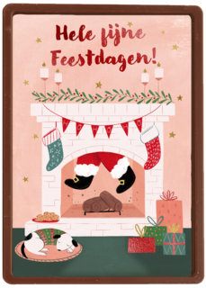 kerstkaart met kerstman in de schoorsteen