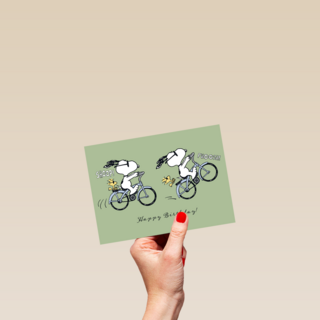 Snoopy verjaardagskaart fiets