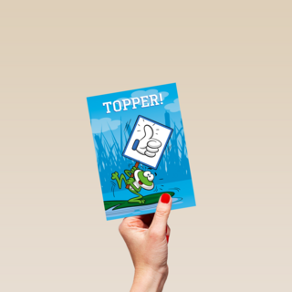 Bedanktkaart juf meester Kikker met topper
