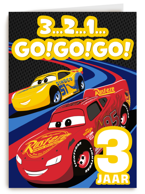 Cars verjaardagskaart bliksem McQueen 3 2 1 gogogo