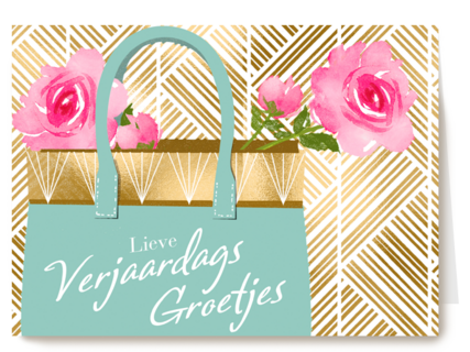 verjaardag kaart stijlvol tasje met bloemen