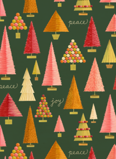 Kerstkaart kerstbomen joy en peace
