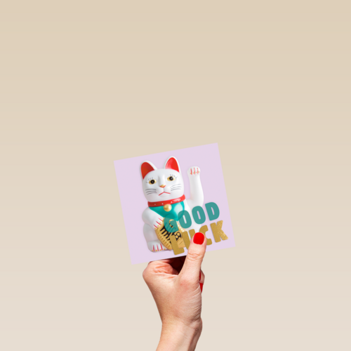Succes kaart poes die zwaait