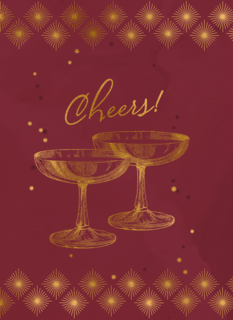 cheers with two glasses and golden stars