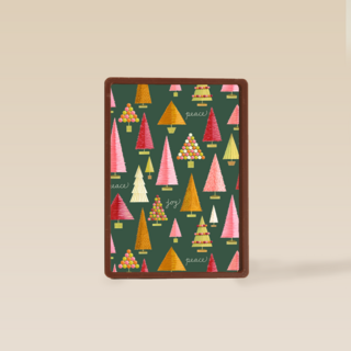 Kerstkaart kerstbomen joy en peace