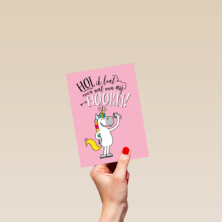 verjaardagskaart unicorn hoi ik laat even wat van mij hoorn
