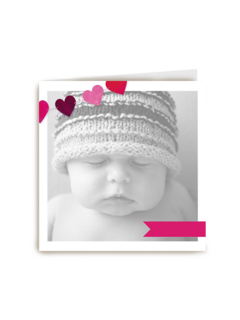 fotokaart vierkant baby kaart roze hartjes