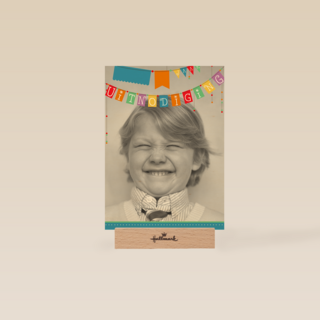 fotokaart uitnodiging gekleurde vlaggetjes