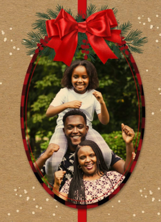 Kerstkaart klassiek fotokader strik