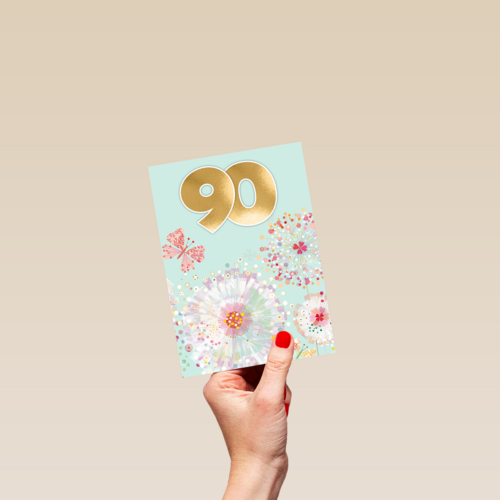 Turnowsky kaart met bloemen en vlinders 90 jaar