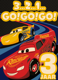 Cars verjaardagskaart bliksem McQueen 3 2 1 gogogo