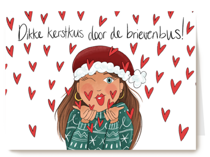 dikke kus door de brievenbus kaart