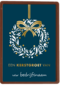 kerstkaart met krans op blauwe achtergrond