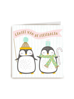 kerstkaart pinguins geniet van de feestdagen