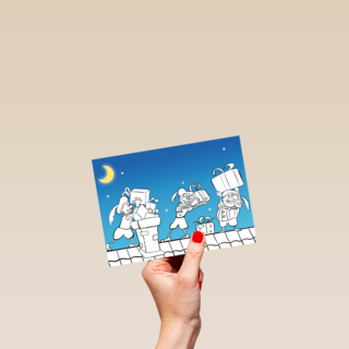 Sinterklaaskaart zelf inkleuren pieten op het dak