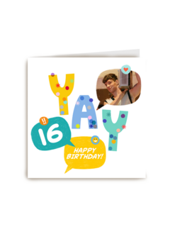 Verjaardagskaart 16 yay fotokaart