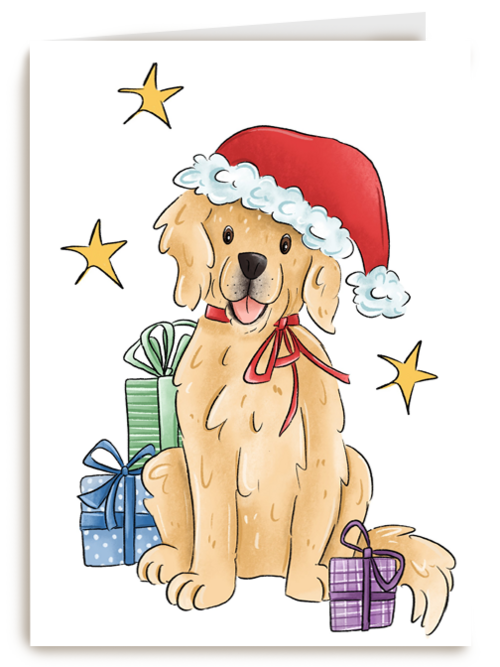 Kerstkaart hart onder de riem Hond met kerstmuts matia studio