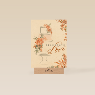 klassieke trouwkaart met taart en bloemen