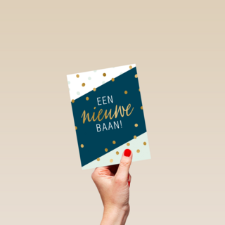 nieuwe baan kaart confetti gouden tekst