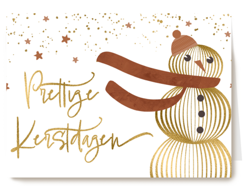 kerstkaart met goudkleurige sneeuwpop