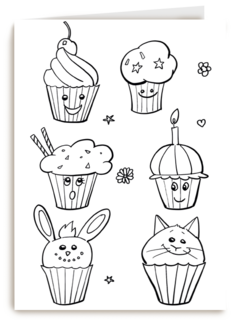 kleurplaat kaart cupcakes ziek thuis virus griep