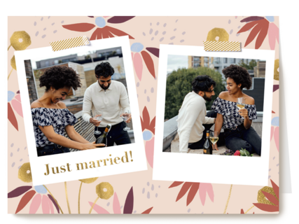 Just Married Fotokaart stijlvol bloemen