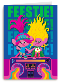 Verjaardagskaart Trolls feestje