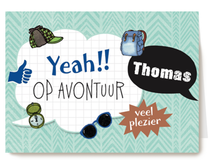 op kamp kaart met de tekst yeah op avontuur