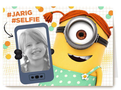minion kaart meisje hashtag jarig hashtag selfie