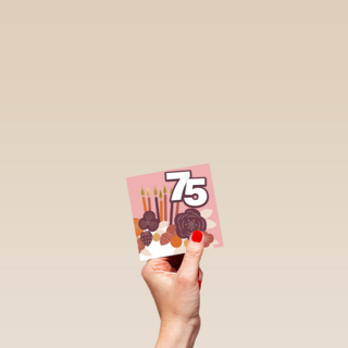 een verjaardagskaart met heerlijk taart voor 75