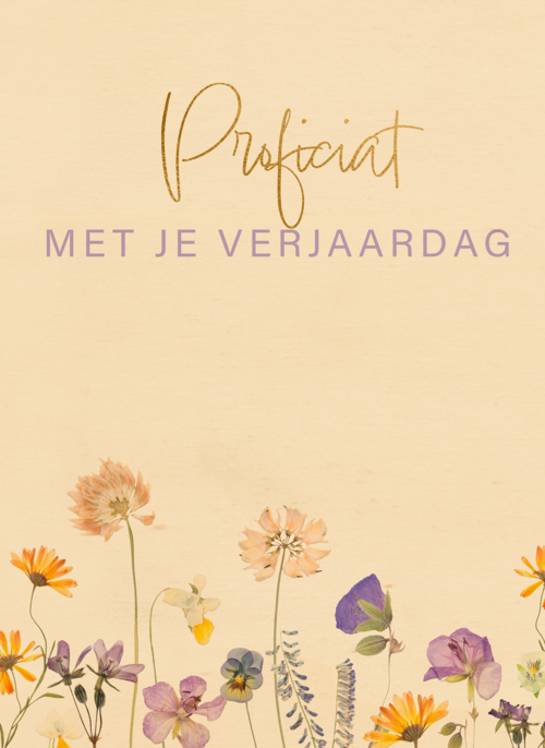 Verjaardagskaart met veldbloemen proficiat