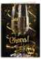 cheers with a glass champagne and confetti