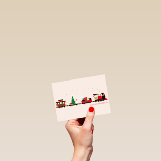Kerstkaart trein met kerstgroetjes
