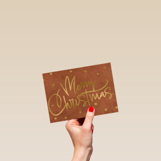 kerstkaart met gouden tekst en sterren