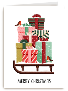 kerstkaart hip slee met cadeautjes folio