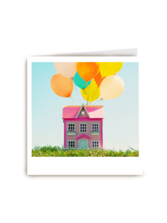 Verhuiskaart Vrolijk huis met ballonnen Polaroid
