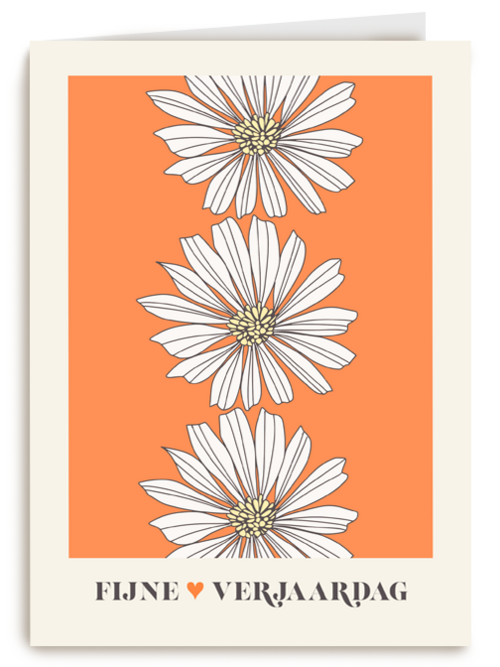 Verjaardagskaart oranje met bloemen
